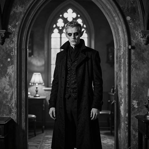 Gothic Man in Dimly Lit Doorway