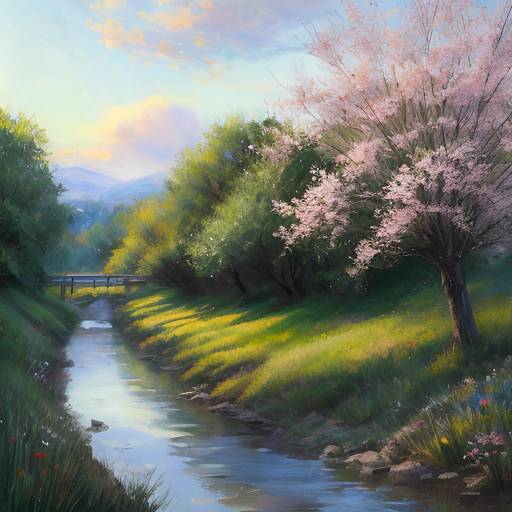 Impressionist Scene of a Riverbank in Spring