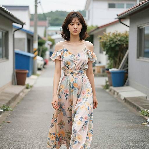 Pastel Floral Dress in Fishing Village