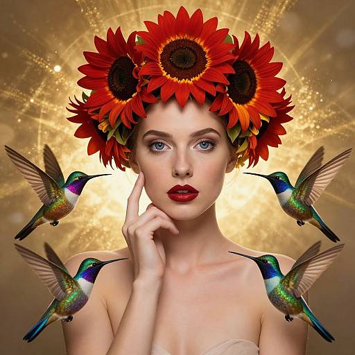 Ethereal Woman with Sunflower Crown