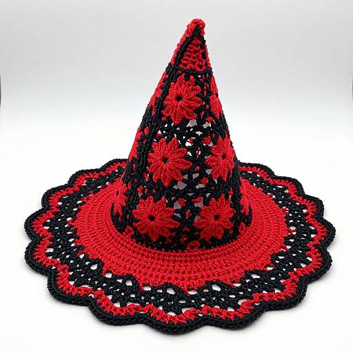 Crocheted Red and Black Witch Hat