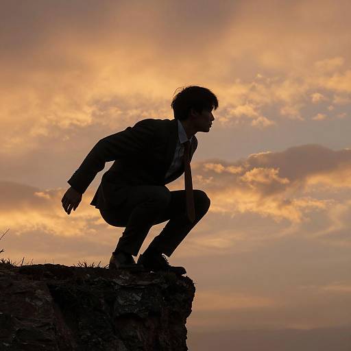 Silhouetted Man Against Dramatic Sunset