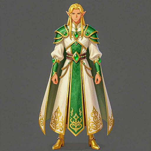 Elven Warrior in Ornate Green and Gold Armor
