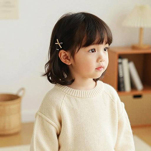 Young Girl with Baby Bangs in Sweater