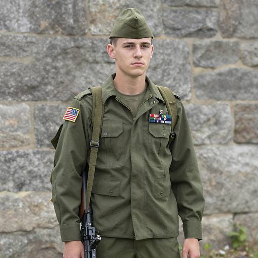 Young American Soldier in Green Military Uniform