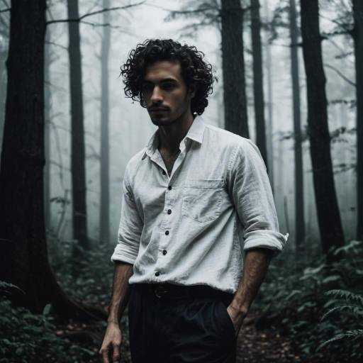 Man in White Shirt in Foggy Haunted Forest