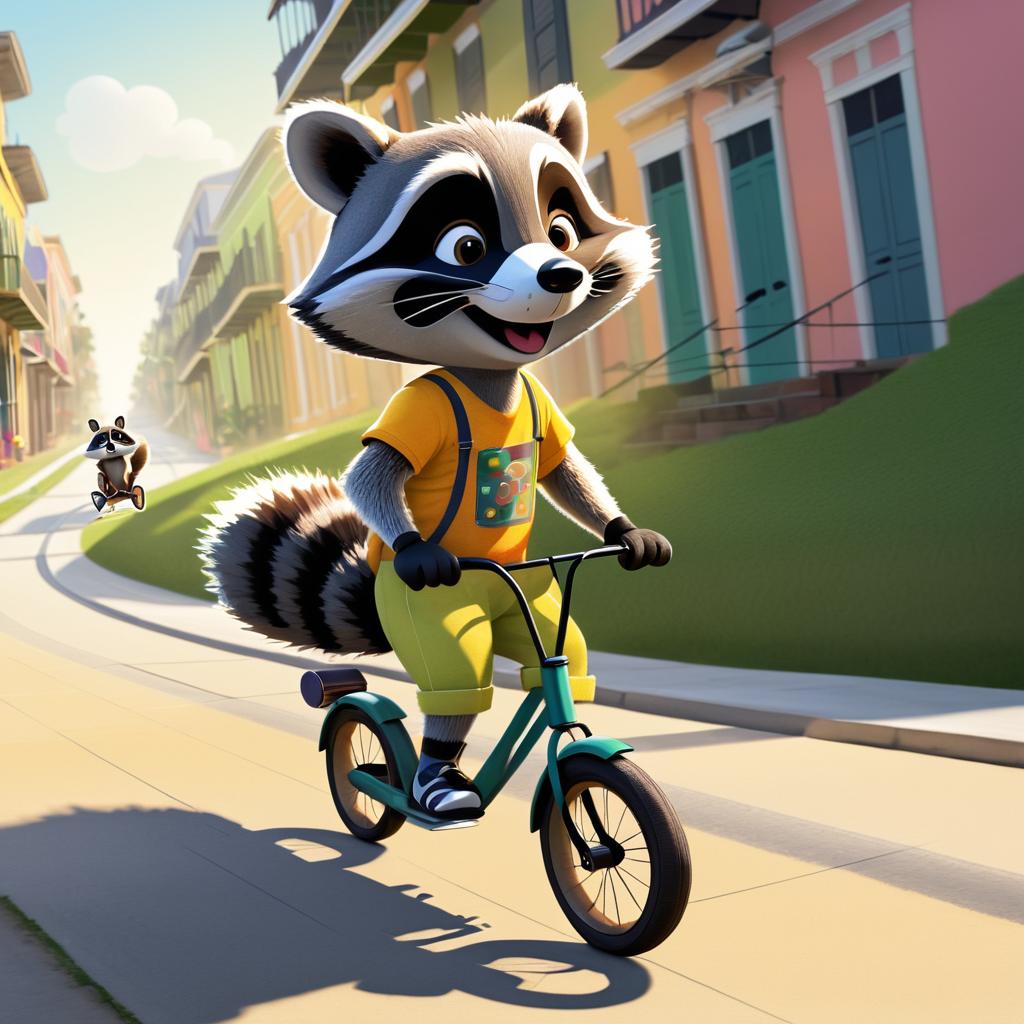 Joyful Raccoon on a Bike Adventure