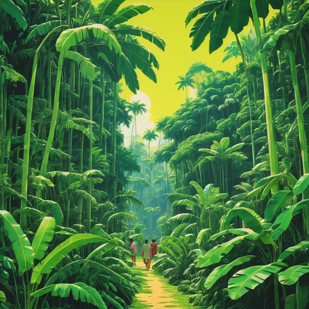 Surreal Jungle Scene with Human Heads