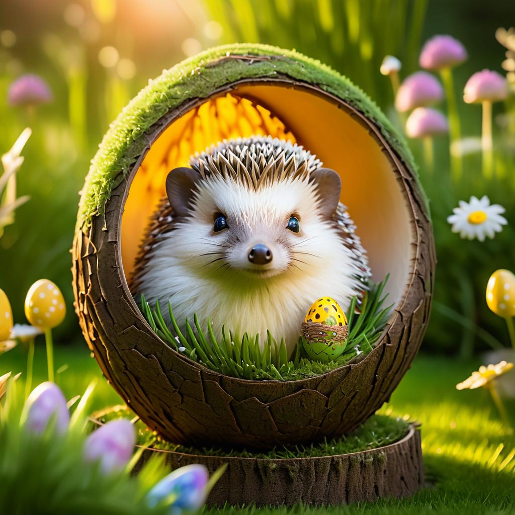 Whimsical Hedgehog in Easter Garden