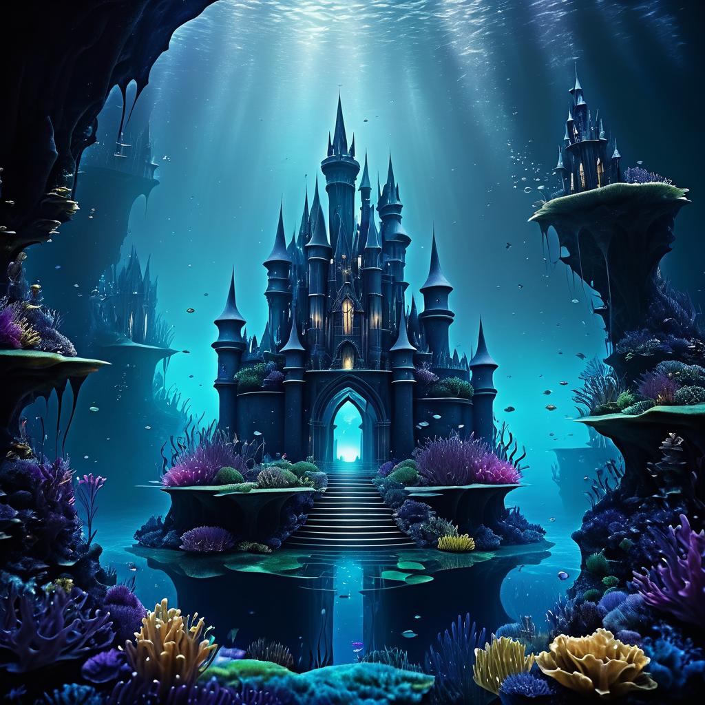 Dreamlike Underwater Realm with Fairy Castle