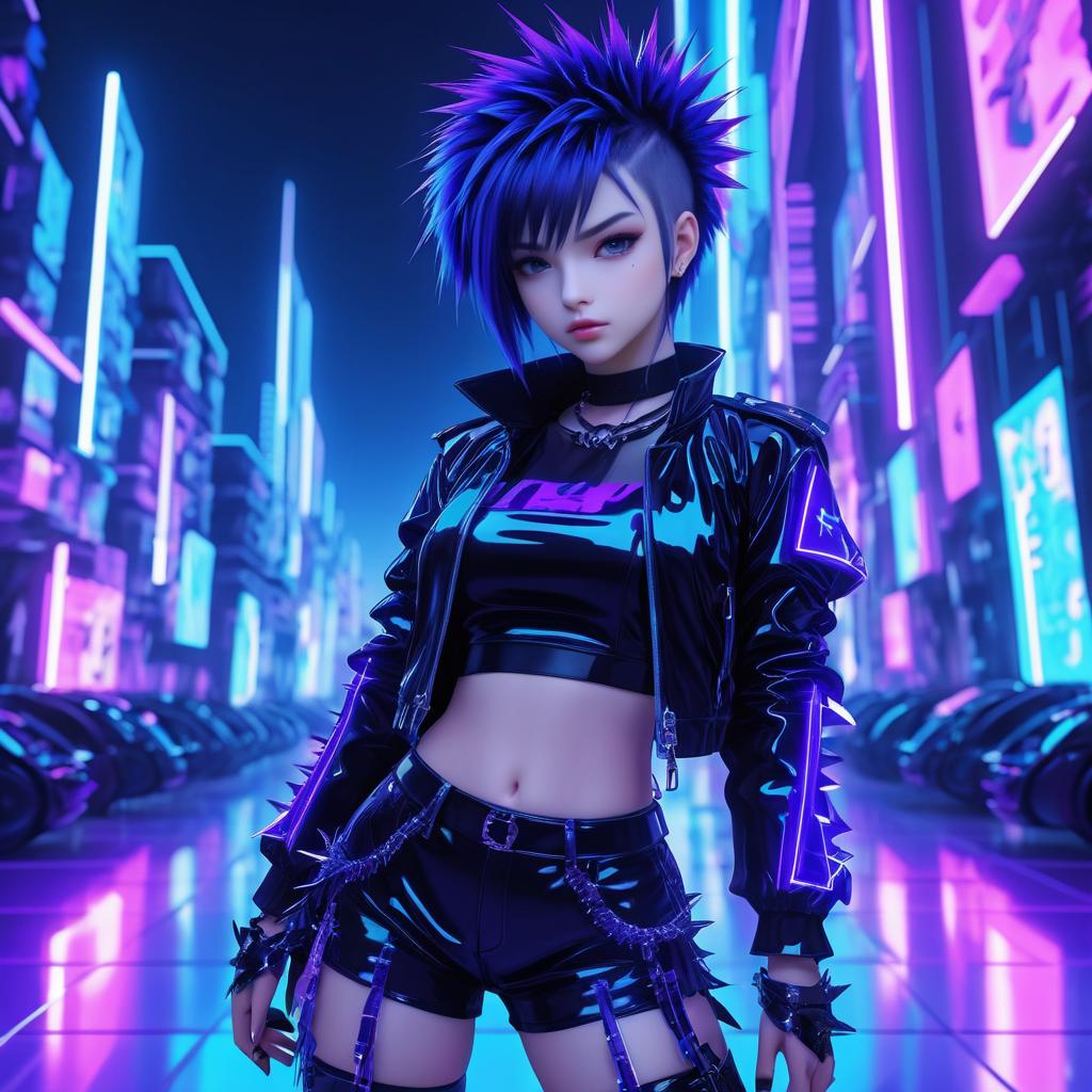 Edgy Anime Girl in Neon Style