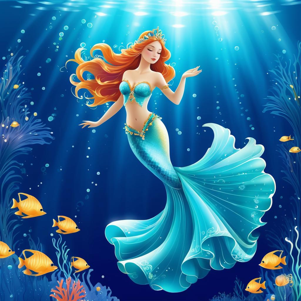 Graceful Mermaid Princess Underwater Illustration