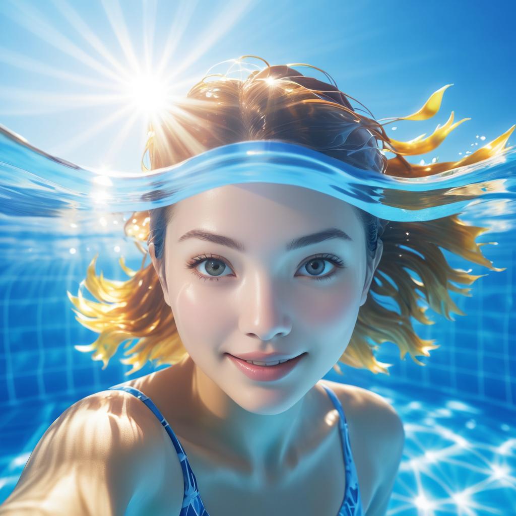 Underwater Joy: Shojo Girl in Sunlit Pool