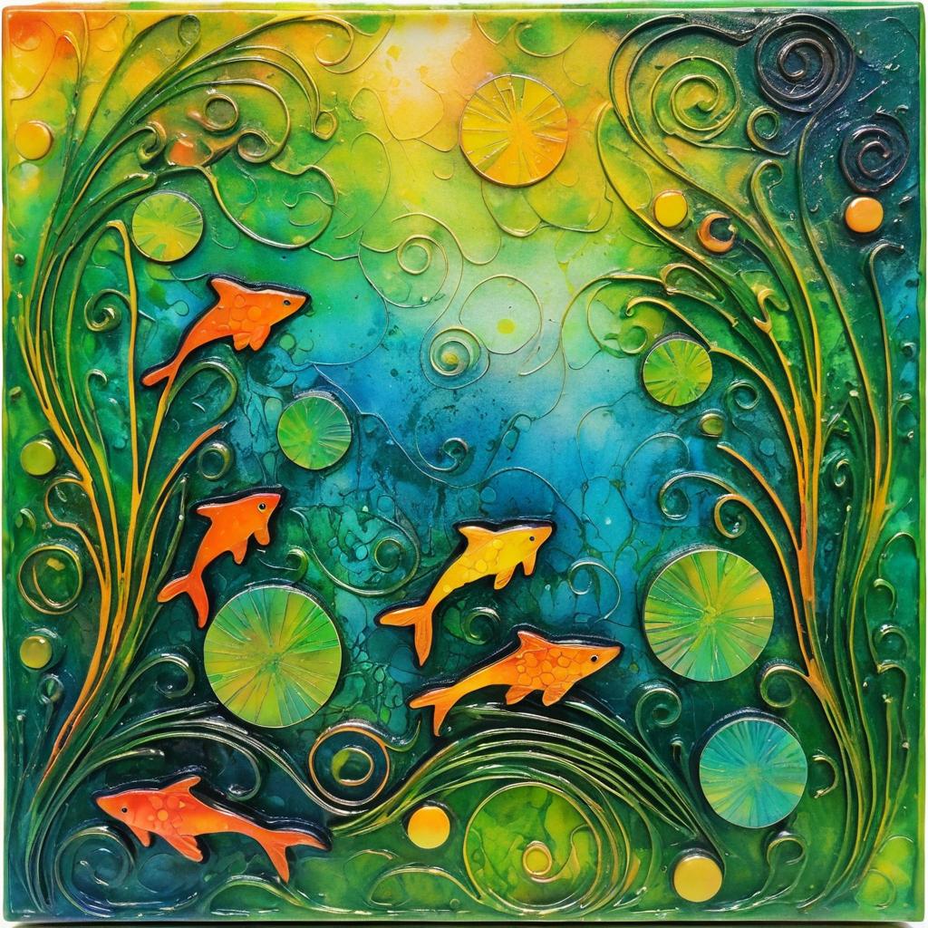 Enchanting Newt in Abstract Encaustic Style