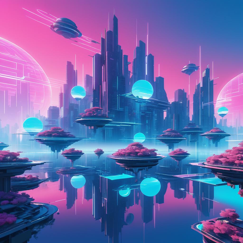 Futuristic Cyberpunk Cityscape with Islands