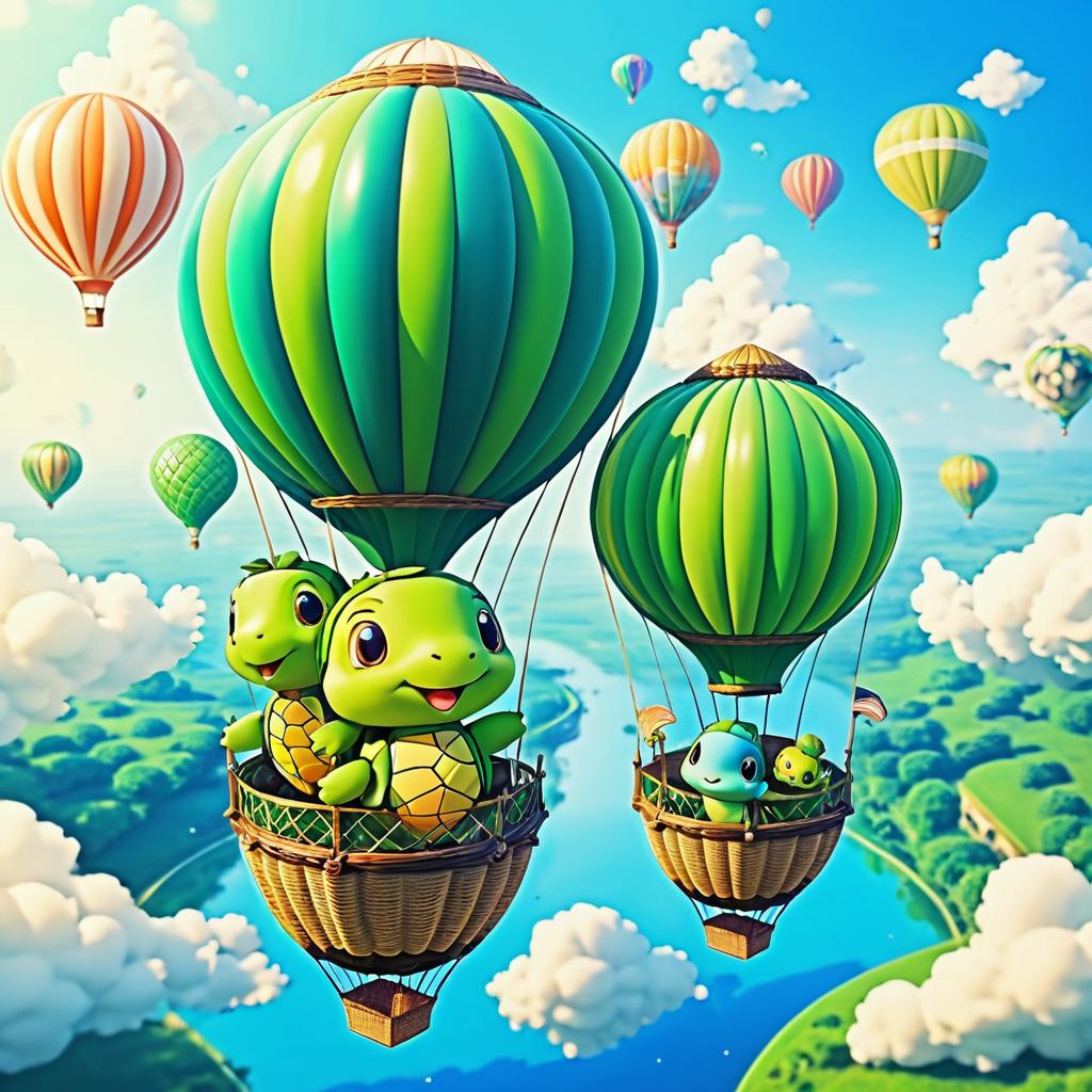 Adorable Anime Turtles in Balloon Adventure