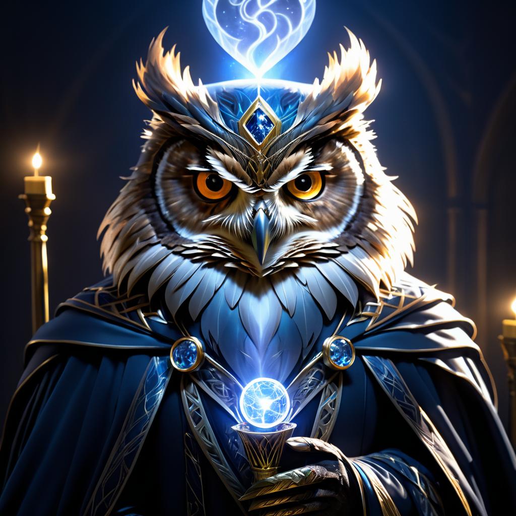 Majestic Owl Wizard in Dramatic Lighting