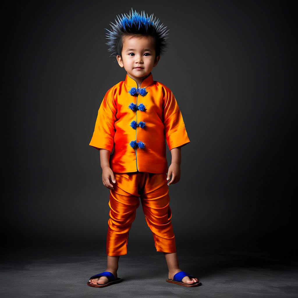 Curious Boy in Vibrant Tang Suit