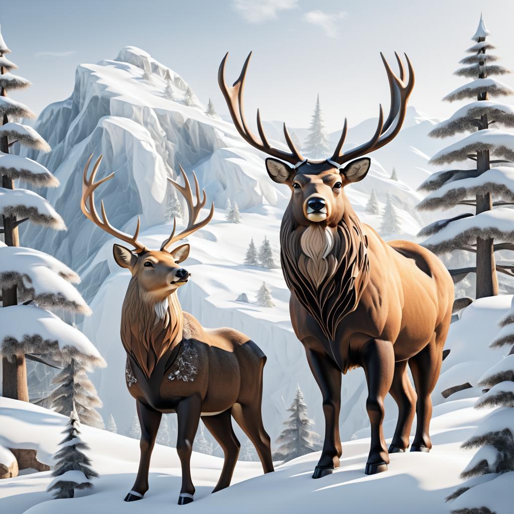 Contemplative Animal Portrait: Bear and Deer