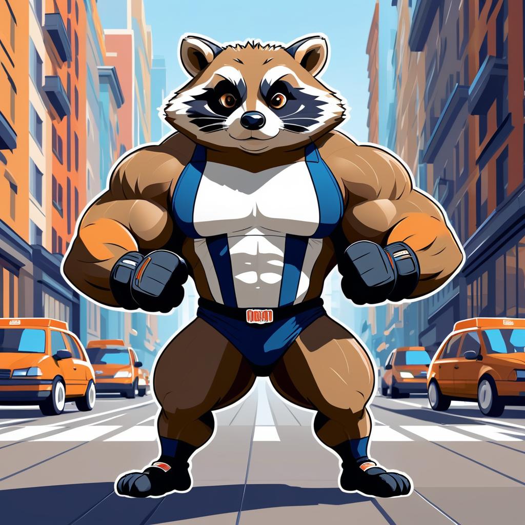 Buff Raccoon in a Lively City Scene