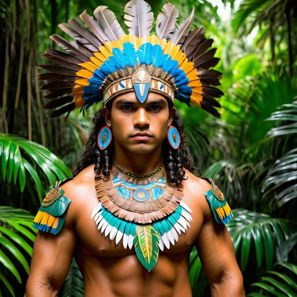 Muscular Aztec Warrior in Jungle Portrait