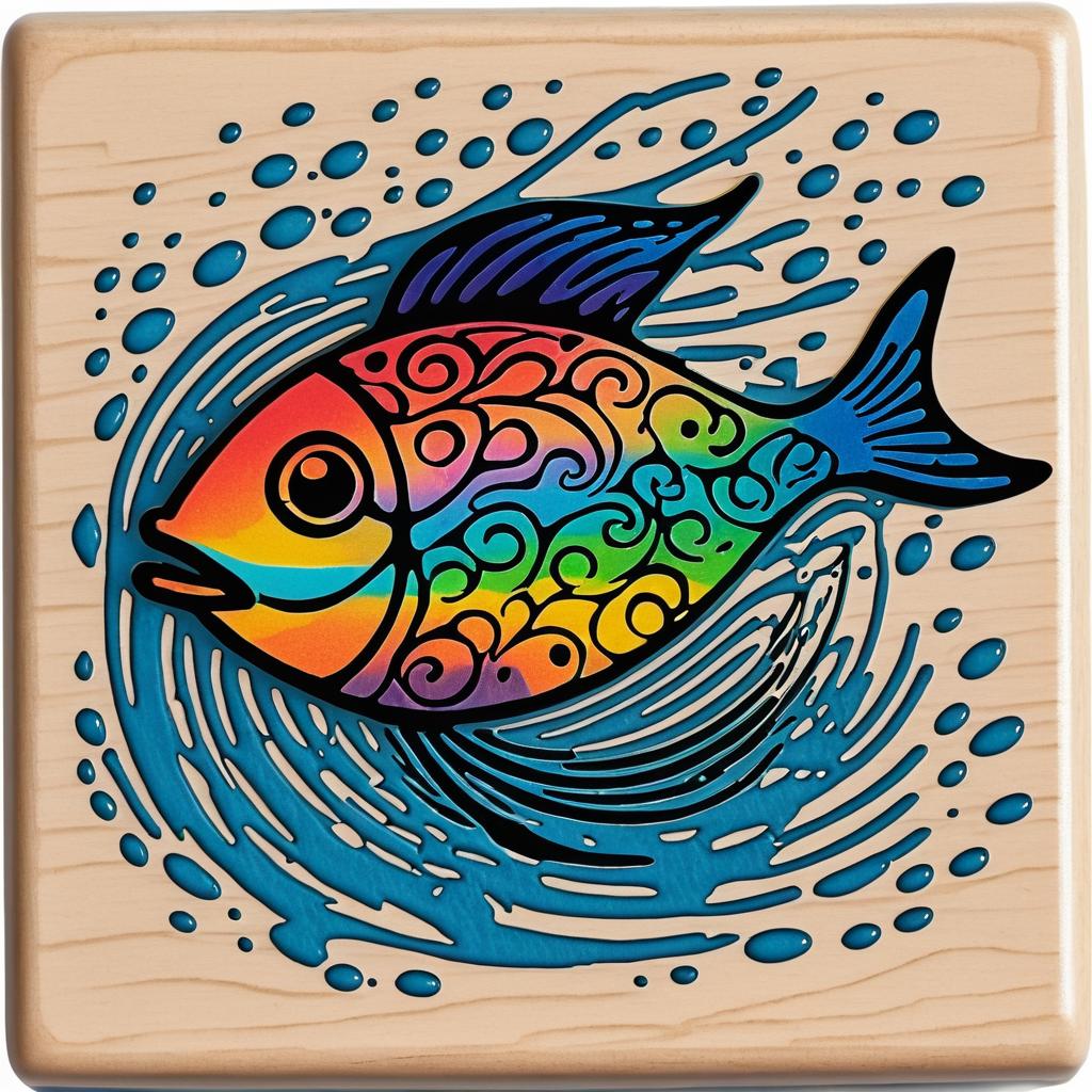 Vibrant Abstract Fish and Water Stamp