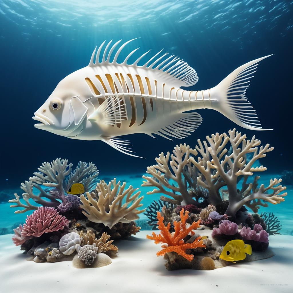 Photorealistic Fish Skeleton and Coral Reef