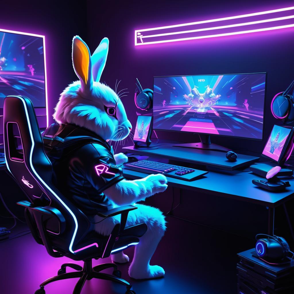 Majestic Rabbit Gaming in Neon Lights