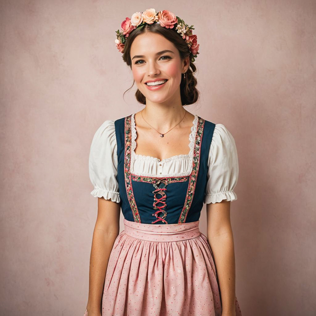 Joyful Bavarian Girl in Traditional Dress