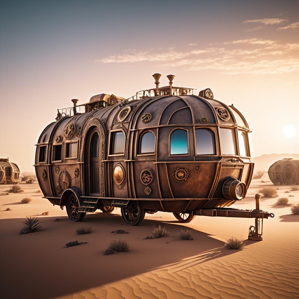 Giant Steampunk Caravan at Sunrise