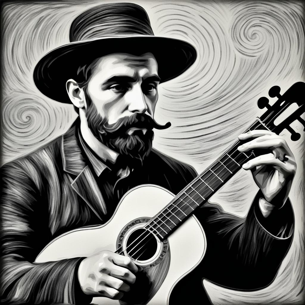 Charcoal Musician Portrait in Van Gogh Style