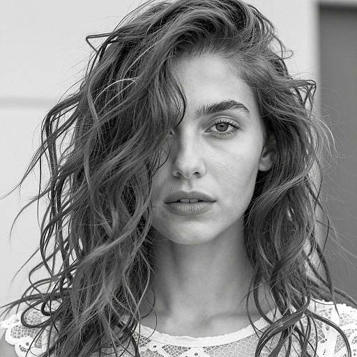 Black and White Portrait of Woman with Tousled Hair