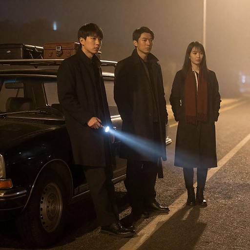 Mysterious Night Scene with Vintage Car