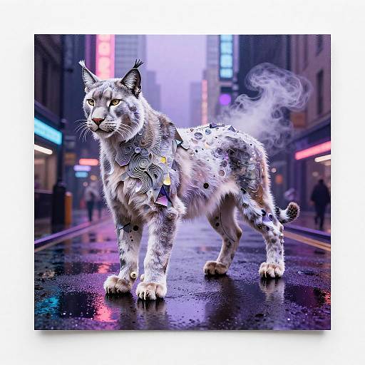 Surreal Platinum Lynx in Neon Megacity