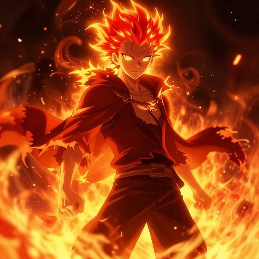 Fiery Anime Boy Amidst Roaring Flames