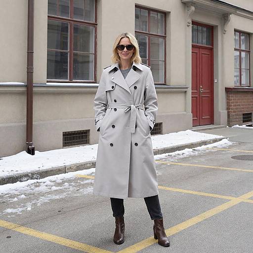 Urban Chic: Blonde in Gray Trench Coat