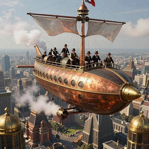 Steampunk Airship Above Copper City