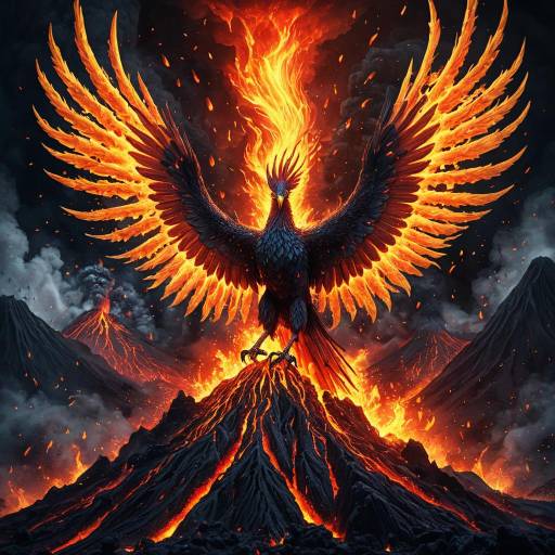 Majestic Magma Phoenix Above Erupting Volcano