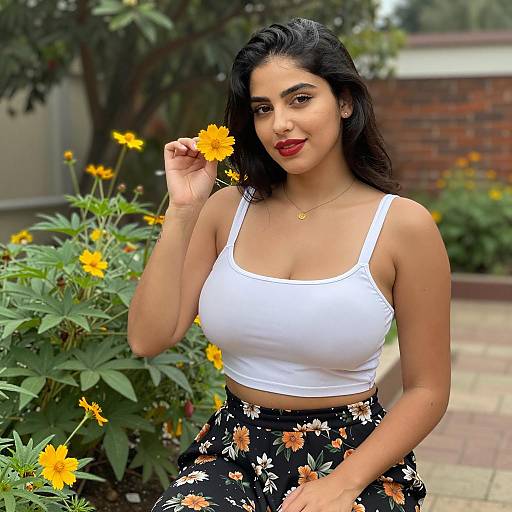 Charming Young Woman in a Garden