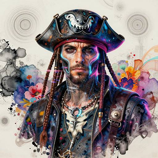 Neon Space Pirate Portrait Art