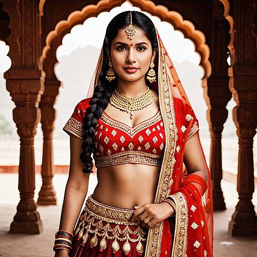 Indian Woman in Red Rajput Lehenga