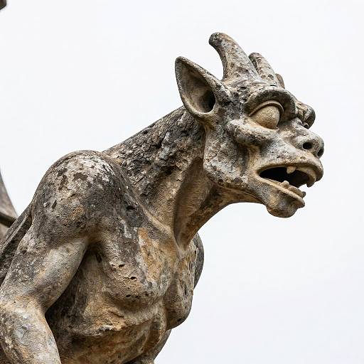 Close-Up Weathered Skeletal Gargoyle
