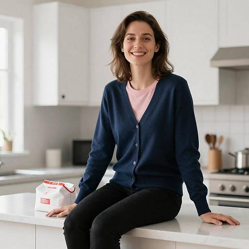 Smiling Woman at Kitchen Counter