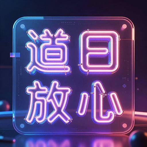 Neon sign with glowing blue and pink Chinese characters on a dark background, displaying numbers and characters in a vibrant, modern style.