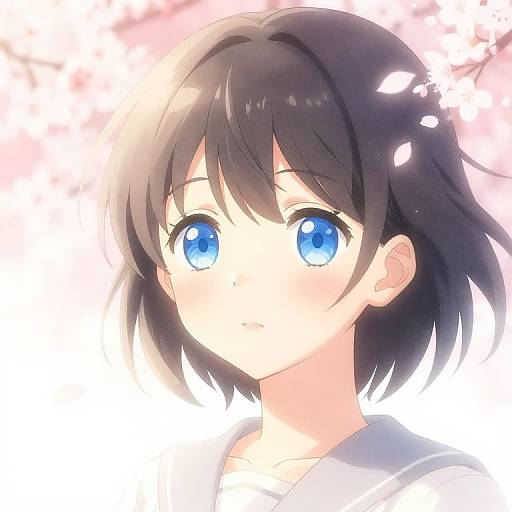 Gentle Anime Girl in Cherry Blossoms