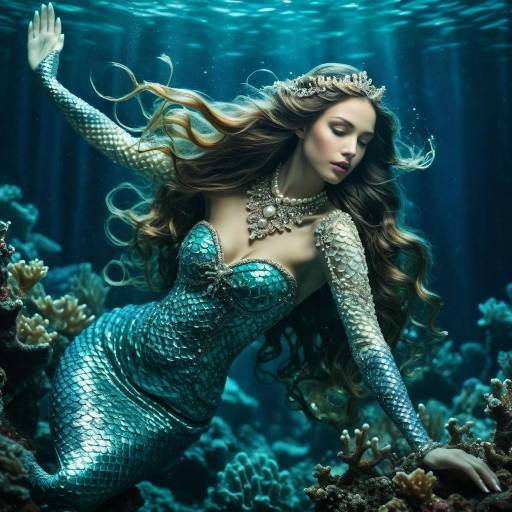 Intricate Pearl Mermaid in Ocean Depths