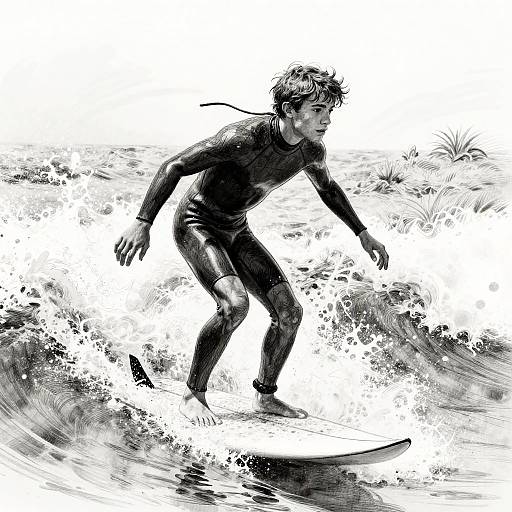 Emotional Sketch of Teenage Surfer