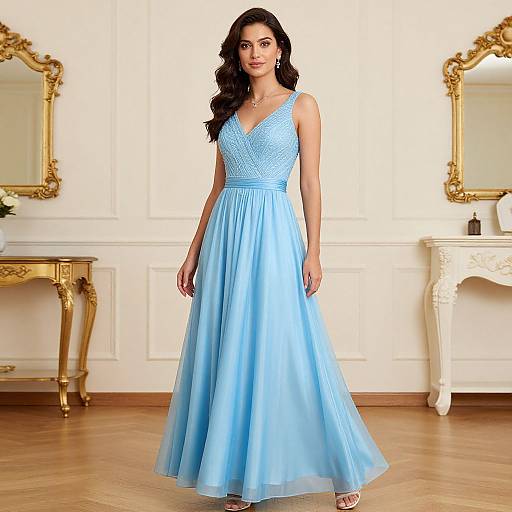 Elegant Woman in Blue Tulle Dress