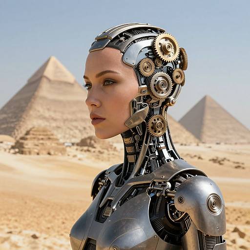 Futuristic Mechanical Woman in Desert