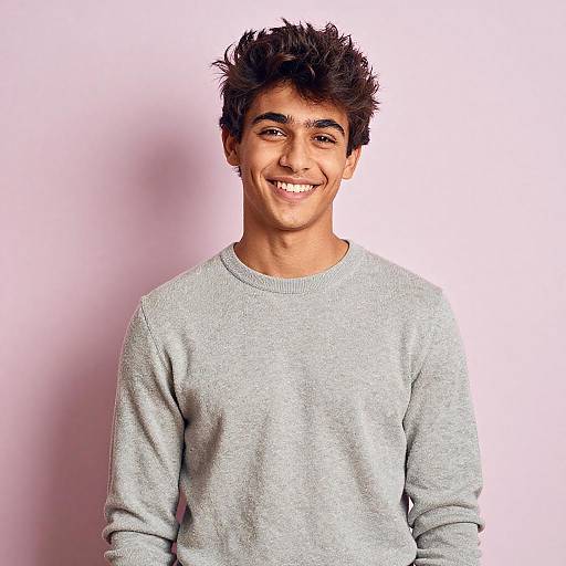 Young Man Smiling in Gray Sweater